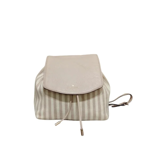 Kate Spade Leather & Pinstripe Canvas Backpack EUC - Picture 4 of 9